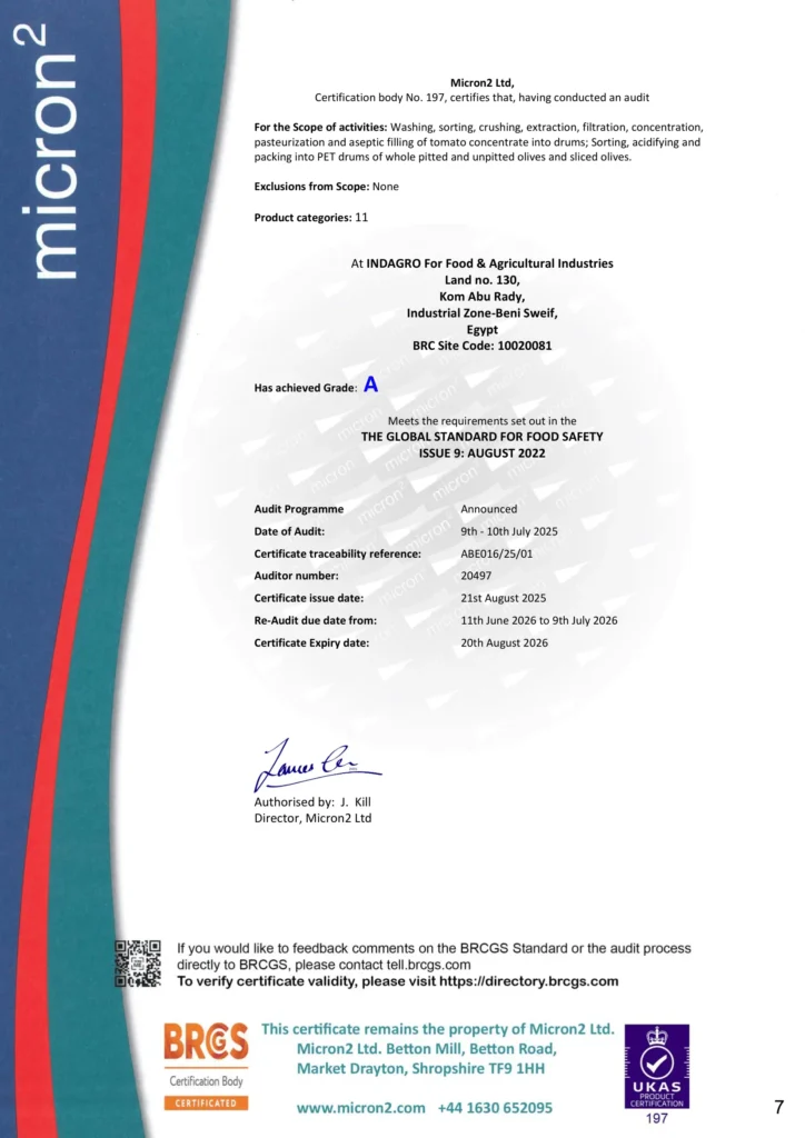 BRC Grade A Certificaties-INDAGRO-1