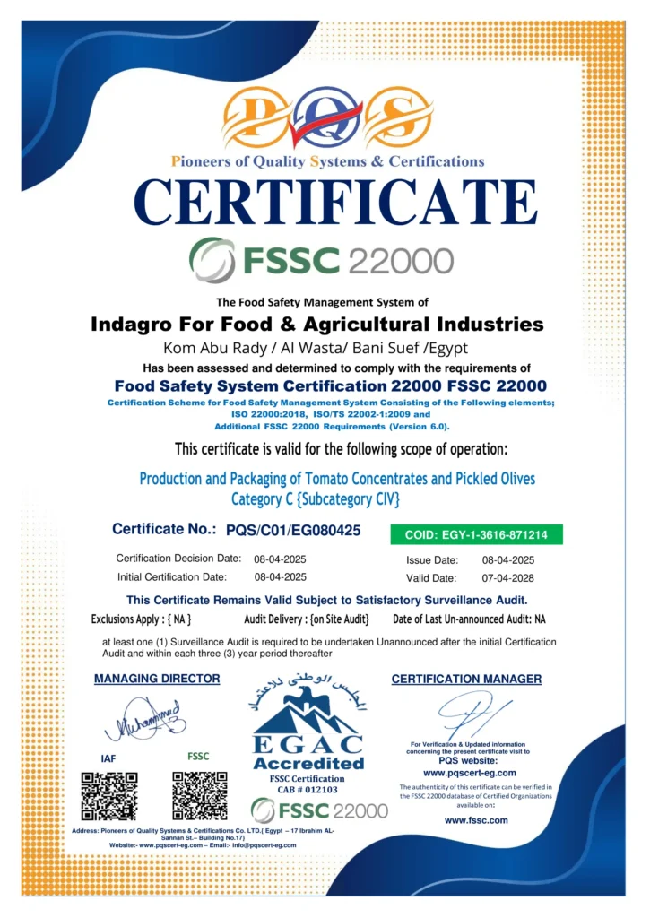 Indagro_Certificates_FSSC 22000-1